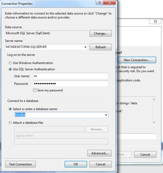 Create new connection with user id and password